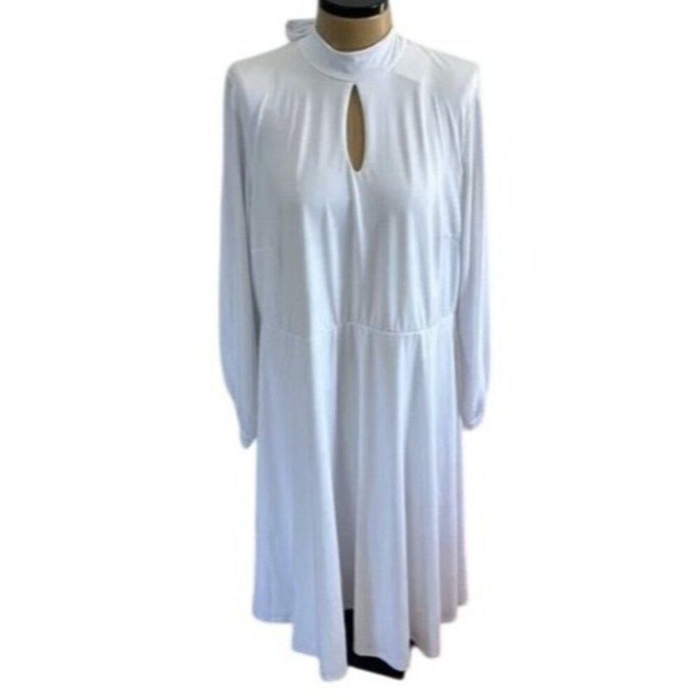 Eloquii Dress White Long Sleeve Keyhole Front Tie Back Neck Size 26